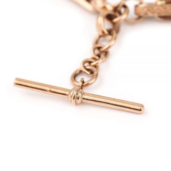 Heavy Vintage Rose Gold Fancy Link Albert Watch Chain with T-Bar