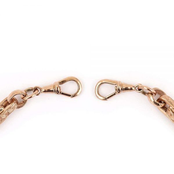 Heavy Vintage Rose Gold Fancy Link Albert Watch Chain with T-Bar