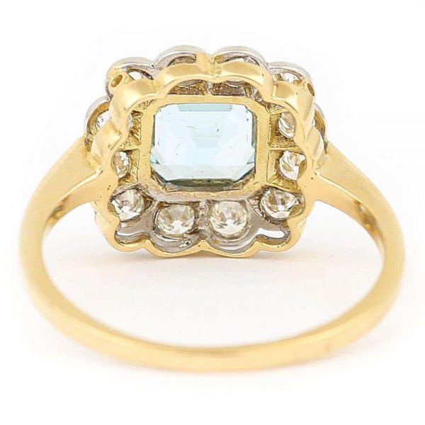 Aquamarine and Diamond 18ct Yellow Gold Art Deco Style Ring with Gem Cert