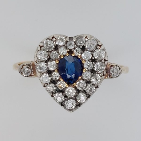 Antique Art Deco Sapphire and Diamond Heart Cluster Ring