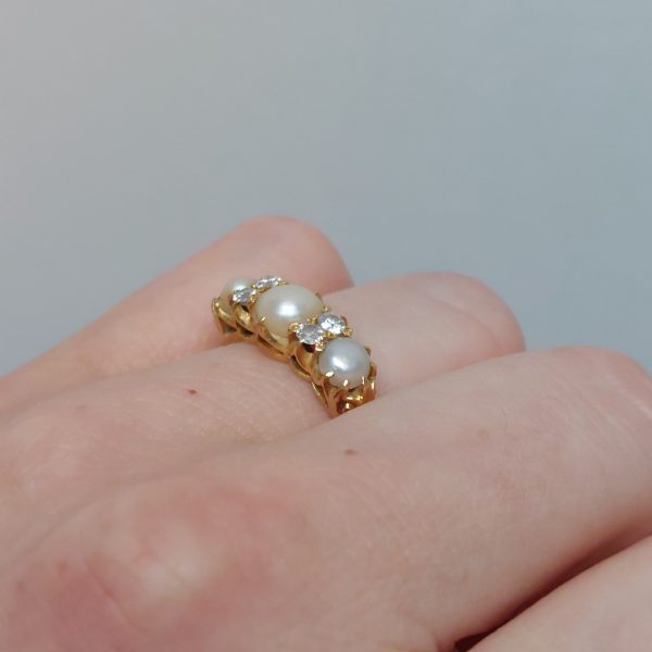 Antique Edwardian Natural Pearl and Diamond Ring