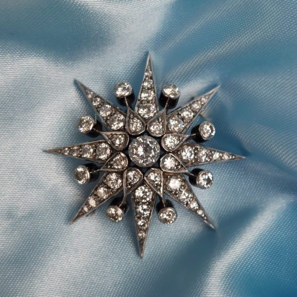Antique Style 5cts Diamond Starburst Brooch