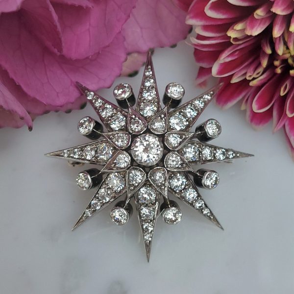 Antique Style 5cts Diamond Starburst Brooch