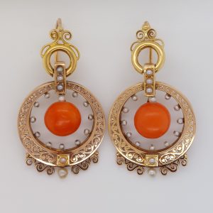 Antique Victorian Coral and Pearl Drop Earrings