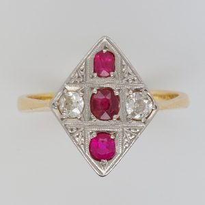 Art Deco Antique Ruby and Old Cut Diamond Kite Ring