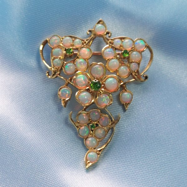 Art Nouveau Opal And Demantoid Garnet Pendant-Brooch