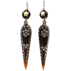 Antique Victorian Yellow Gold and Silver Pique Earrings, Circa 1870