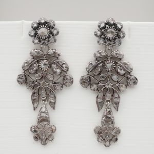 Antique Georgian 2.80ct Rose Cut Diamond Long Drop Earrings