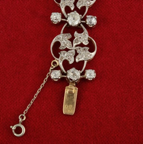 Antique Art Nouveau 9.50ct Old Mine Cut Diamond and Natural Pearl Bracelet