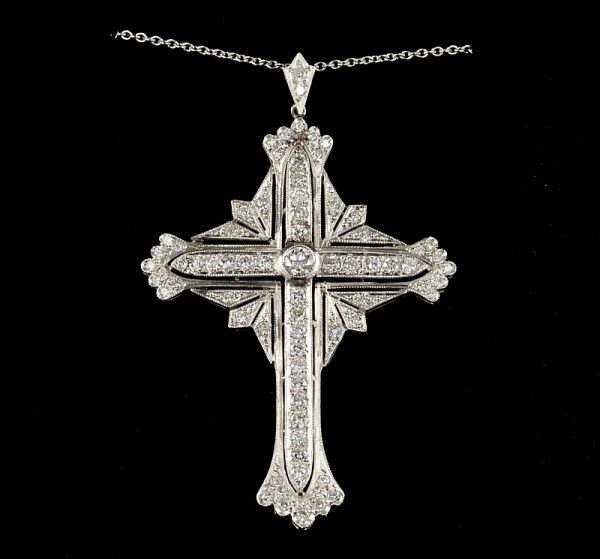 Antique Art Deco 2.15ct Diamond Large Platinum Cross