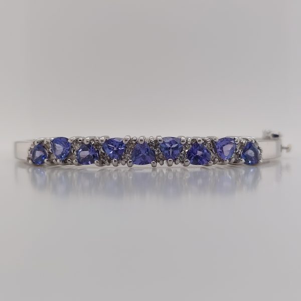 Modern 3.15ct Tanzanite and Diamond Bangle Bracelet