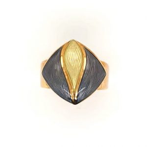 Hand Engraved and Enamelled 18ct Gold Ring