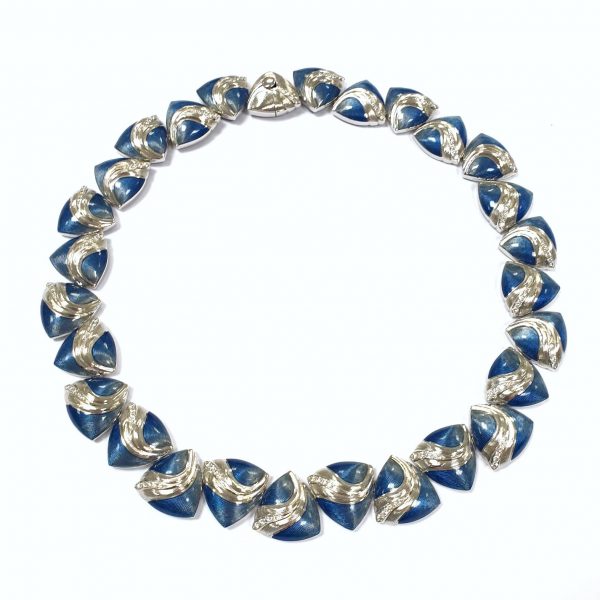 2.18ct Diamond and White Gold Necklace with Blue Enamel