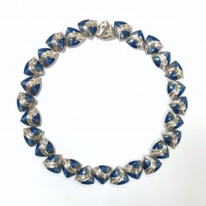 2.18ct Diamond and White Gold Necklace with Blue Enamel