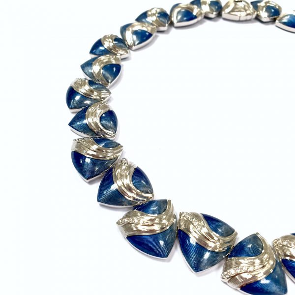 2.18ct Diamond and White Gold Necklace with Blue Enamel