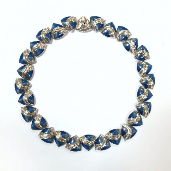 2.18ct Diamond and White Gold Necklace with Blue Enamel