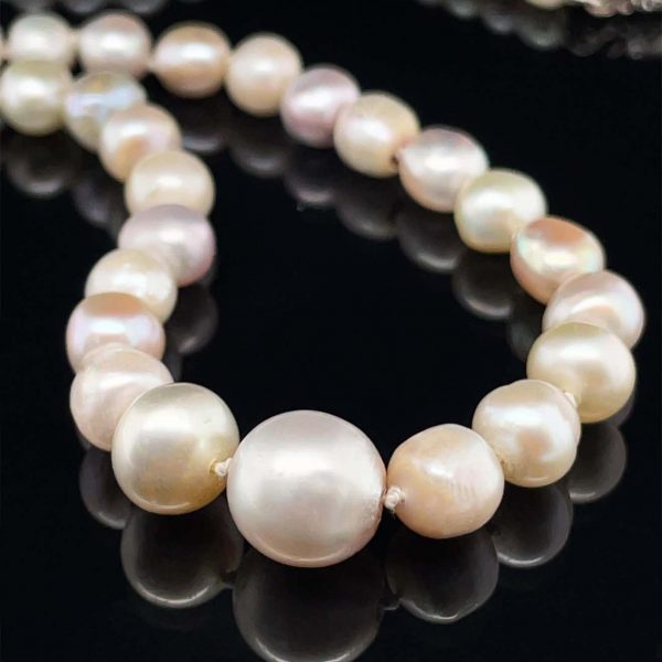 Large Vintage Natural Saltwater Pearl and Diamond Necklace