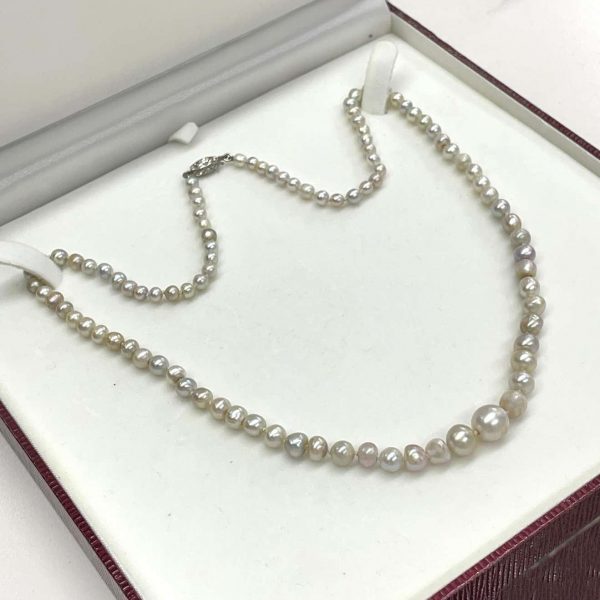 Large Vintage Natural Saltwater Pearl and Diamond Necklace