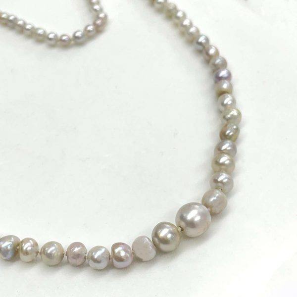Large Vintage Natural Saltwater Pearl and Diamond Necklace