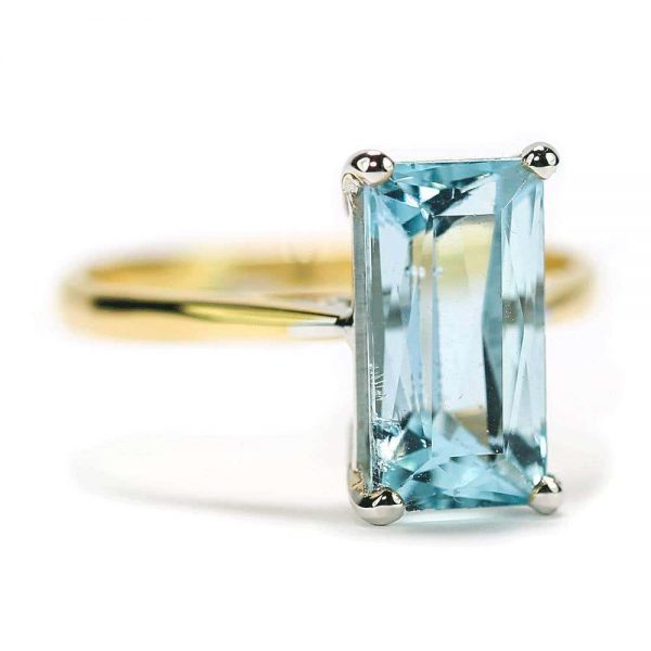 Vintage 2.91ct Aquamarine Solitaire 18ct Yellow Gold Dress Ring
