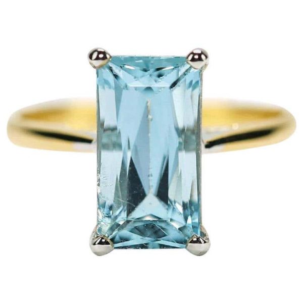 Vintage 2.91ct Aquamarine Solitaire 18ct Yellow Gold Dress Ring