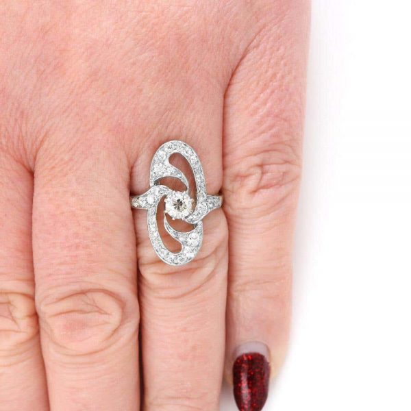 Antique Art Nouveau Platinum Diamond Engagement Ring circa 1925