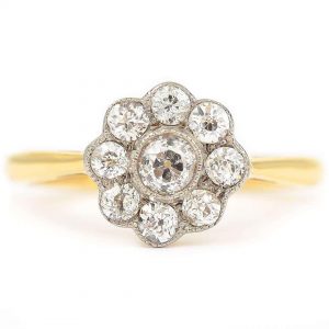 Vintage 18ct Gold Old Cut Diamond Daisy Cluster Ring