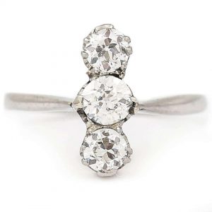 Antique Art Deco Platinum Diamond Three Stone Ring