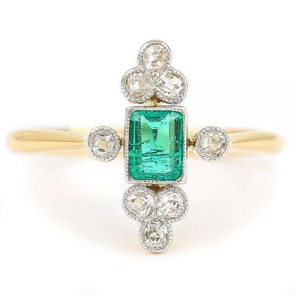 Antique Edwardian Columbian Emerald and Diamond Cluster Ring Circa 1910 with Certificate