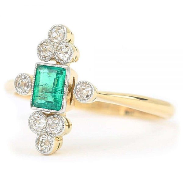 Antique Edwardian Columbian Emerald and Diamond Cluster Ring Circa 1910 with Certificate