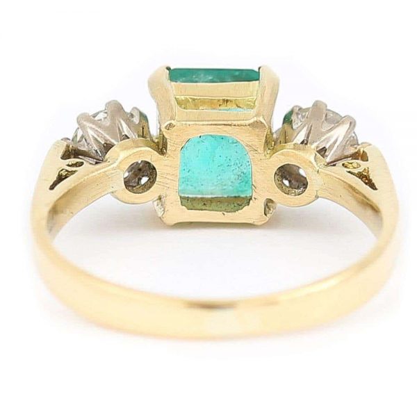 Vintage 1.48ct Emerald and 0.60ct Diamond Three Stone Ring, 18ct Yellow Gold