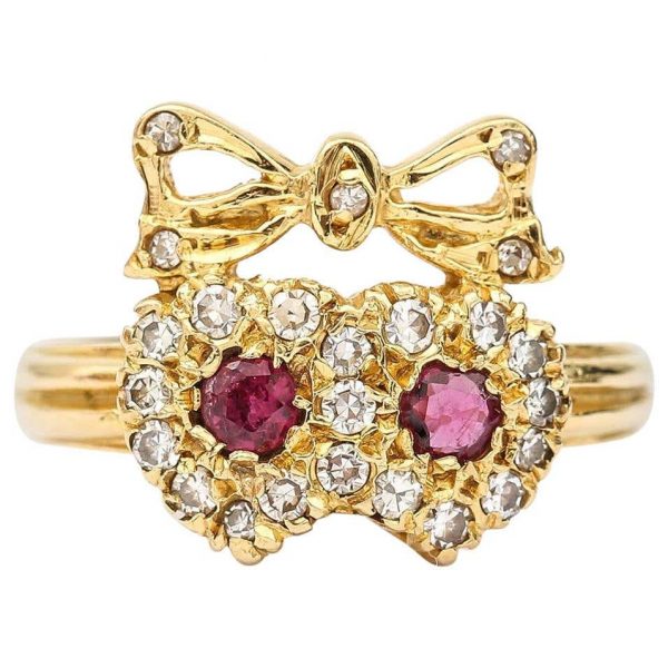 Vintage 18ct Yellow Gold Ruby and Diamond Sweetheart Ring