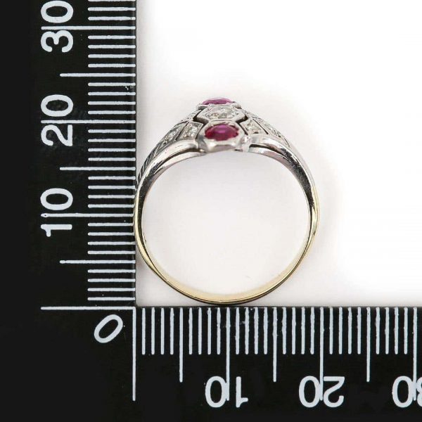 Vintage Art Deco Ruby and Diamond Three Stone Ring