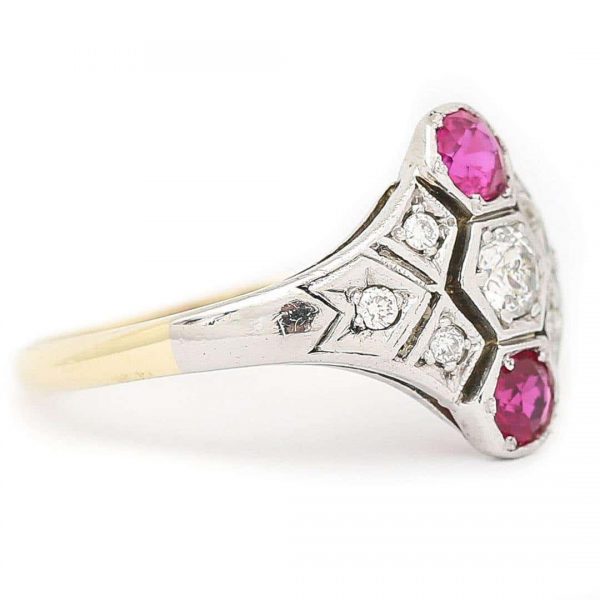 Vintage Art Deco Ruby and Diamond Three Stone Ring