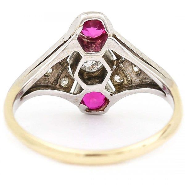 Vintage Art Deco Ruby and Diamond Three Stone Ring