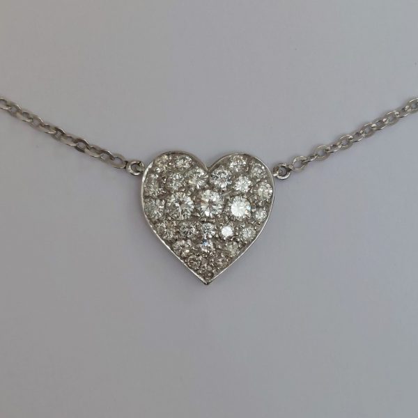 Vintage 1.25ct Pavé Diamond Heart Pendant Necklace