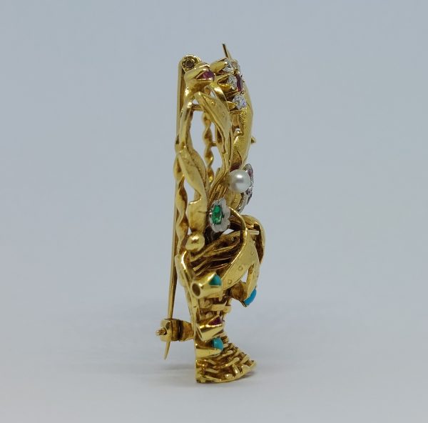 Vintage Diamond and Gem Set Jardiniere Brooch