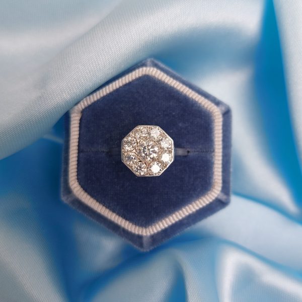 Vintage Octagonal 1.35ct Diamond Cluster Ring