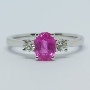 1.24ct Pink Sapphire and Diamond Three Stone Ring