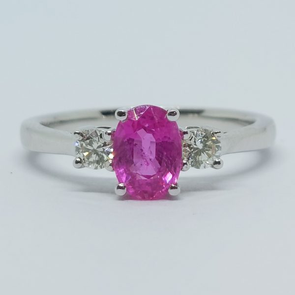 1.24ct Pink Sapphire and Diamond Three Stone Ring