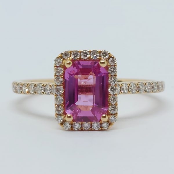 1ct Pink Sapphire and Diamond Rectangular Cluster Ring
