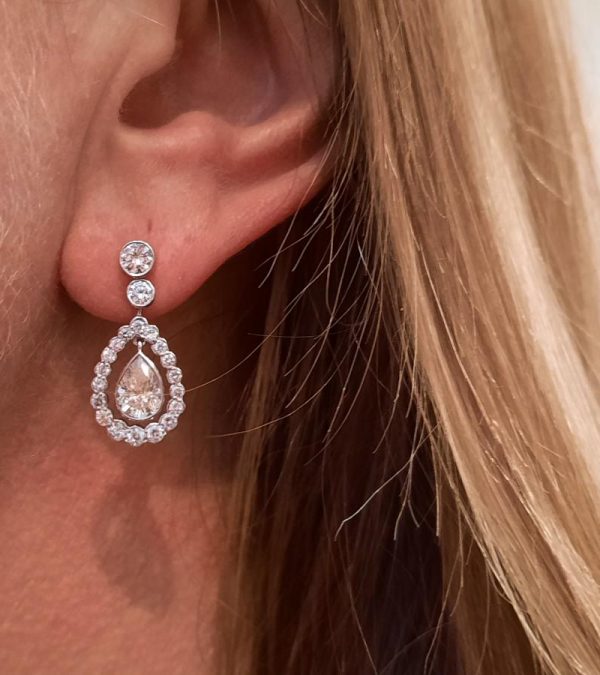 Diamond Pear Shaped Cluster Drop Earrings