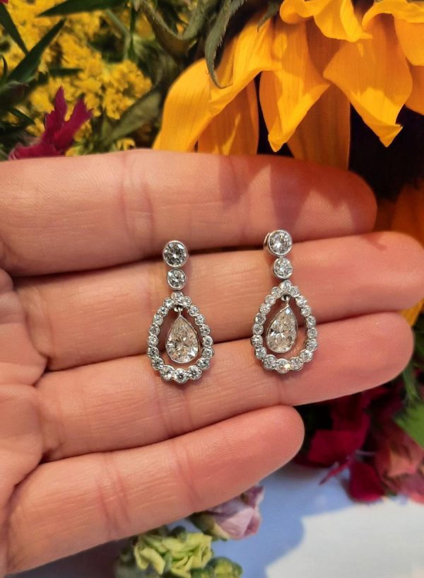 1.46ct Pear Cut Diamond Cluster Drop Earrings, 2.82 carat total