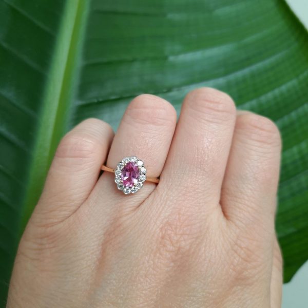 Modern 0.91ct Pink Sapphire and Diamond Engagement Ring