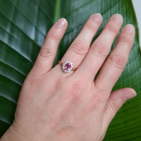 Modern 0.91ct Pink Sapphire and Diamond Engagement Ring