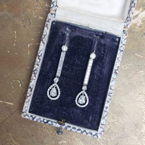 Vintage 1.85ct Diamond Drop Cluster Earrings