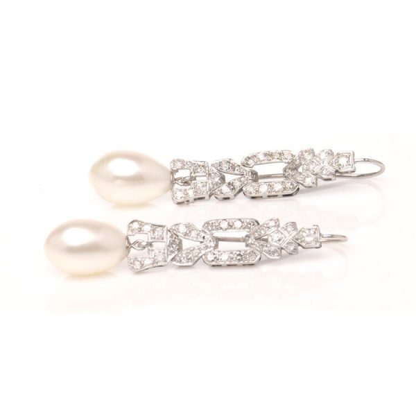 Vintage 1970s South Sea Pearl and Diamond Drop Earrings in Platinum