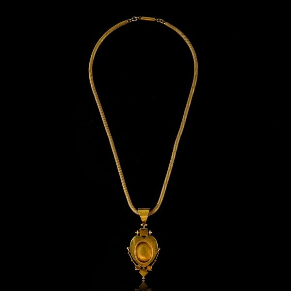 Antique 19th Century Italian 18ct Gold and Micro Mosaic Pendant Necklace