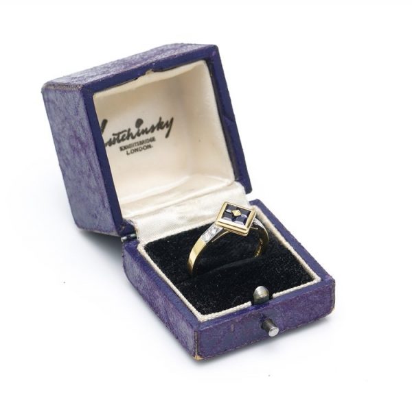 Vintage Kutchinsky Sapphire and Diamond Ring with original Kutchinsky box, Circa 1979