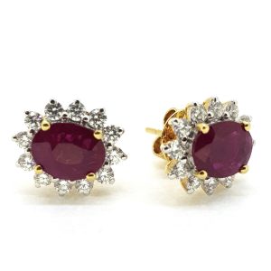3.34ct Ruby and Diamond Cluster Stud Earrings